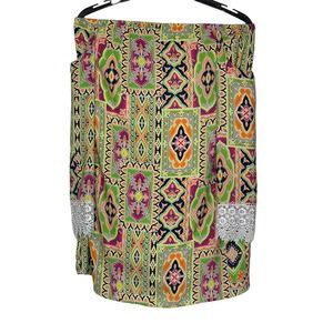 Joyce Womens Top Cold Shoulder Boho Paisley Relaxed Fit Colorful Lace Cuff Small